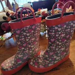 kids toddler children rubber boots with hearts size  7/8